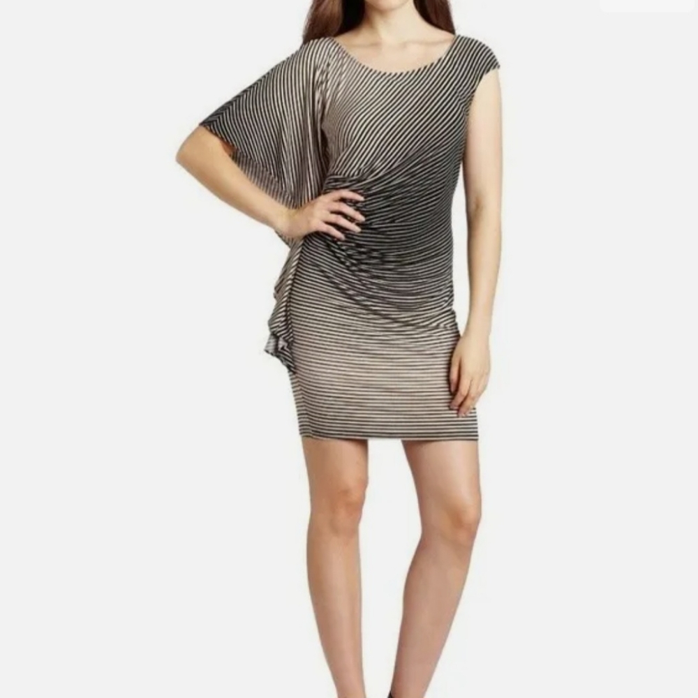 Ella Moss Britt Striped Asymmetrical White and Black Bodycon Dress Sz M